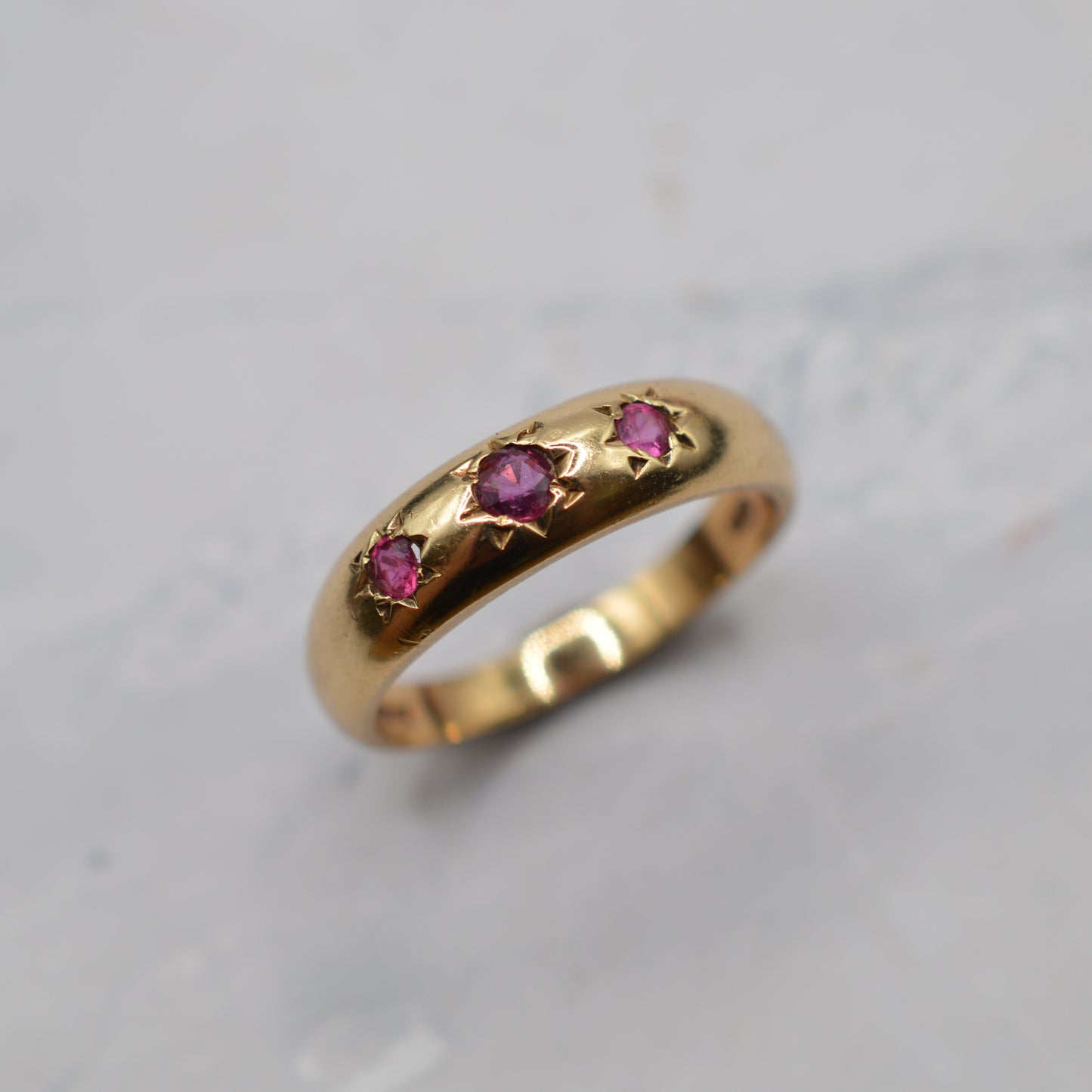 1970s Vintage 9ct Gold Ruby Trilogy Gypsy Ring