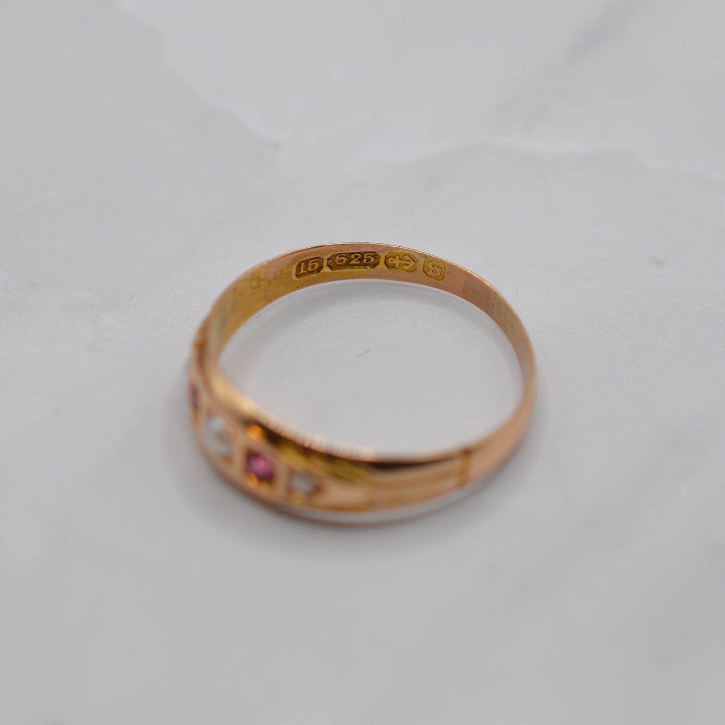 1890s Late Victorian Antique 15ct Gold Ruby & Pearl Gypsy Ring