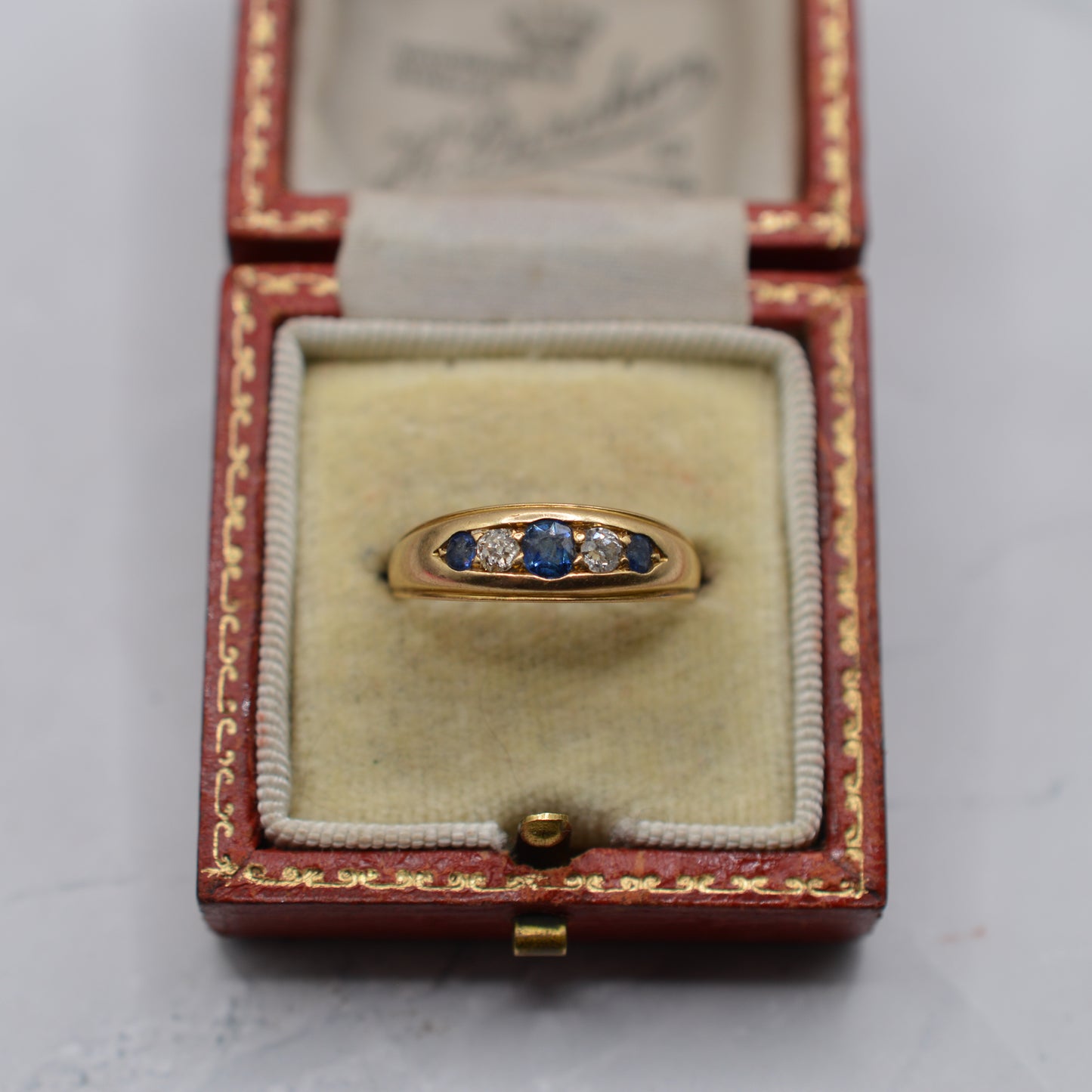 Victorian 22ct Gold 1879 Antique Sapphire & Diamond Five-Stone Ring