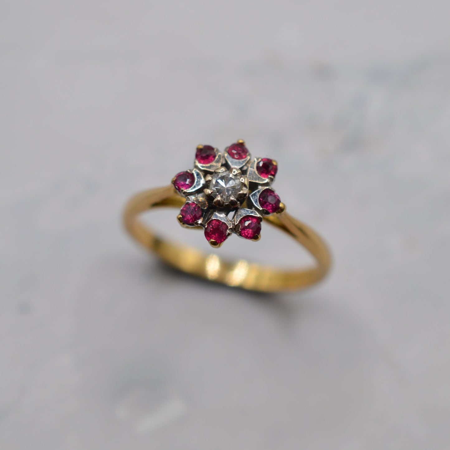1960s Vintage 18ct Gold Ruby & Diamond Cluster Ring