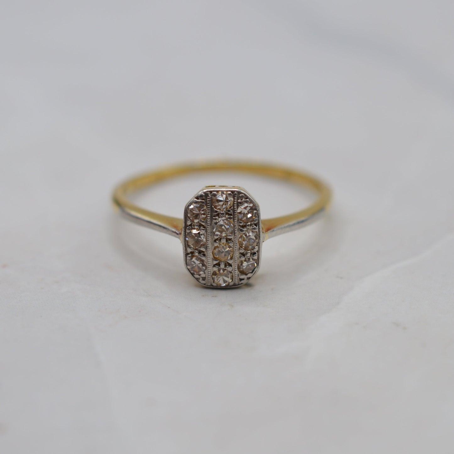 Antique 18ct Gold & Platinum Art Deco Diamond Panel Ring