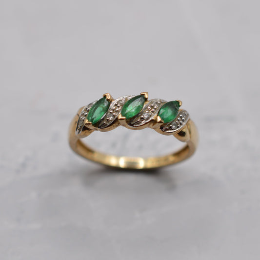 9ct Gold Emerald & Diamond Half-Eternity Ring