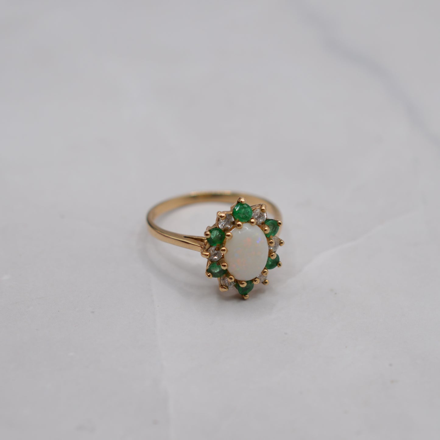 9ct Gold Opal, Emerald & CZ Cluster Ring