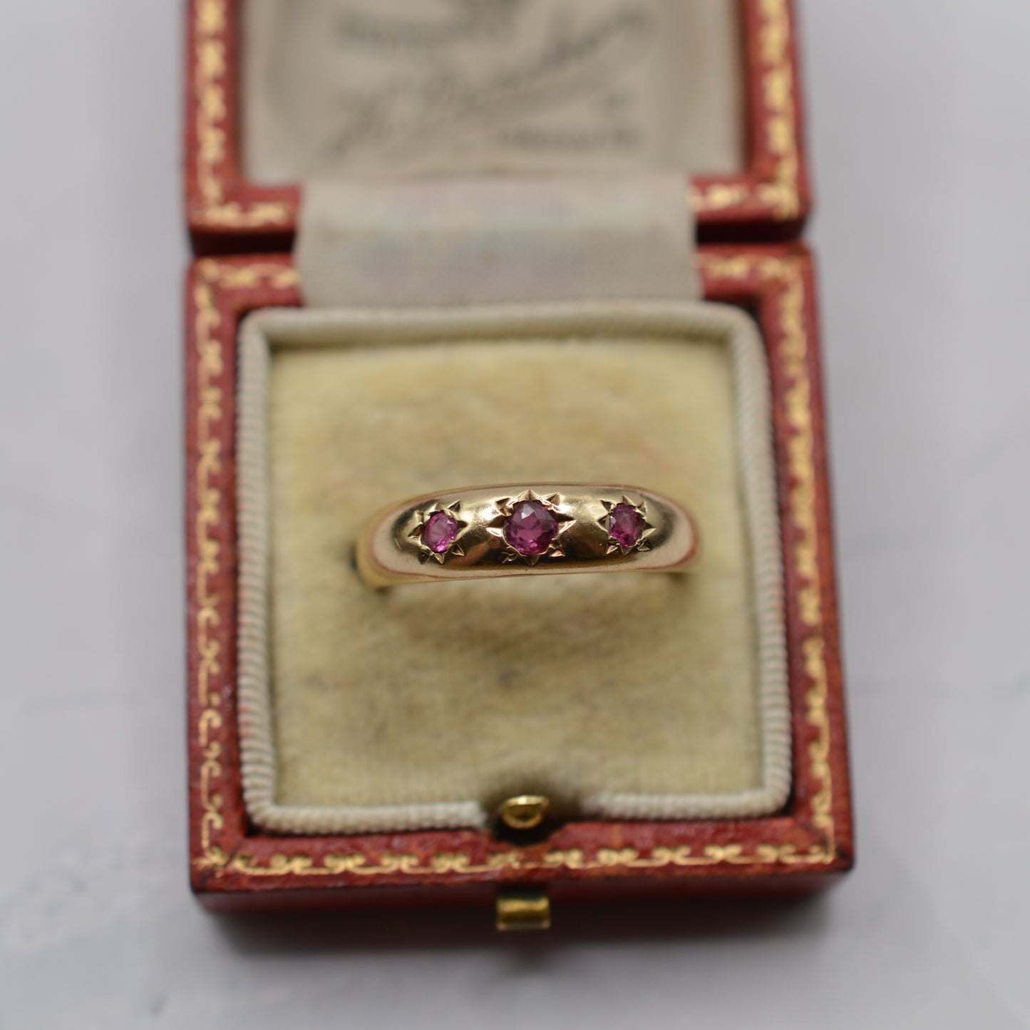 1970s Vintage 9ct Gold Ruby Trilogy Gypsy Ring