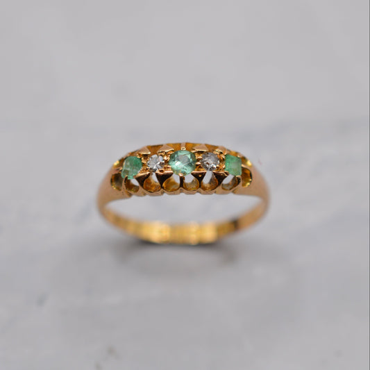 Antique 18ct Gold Emerald & Diamond Five-Stone Ring