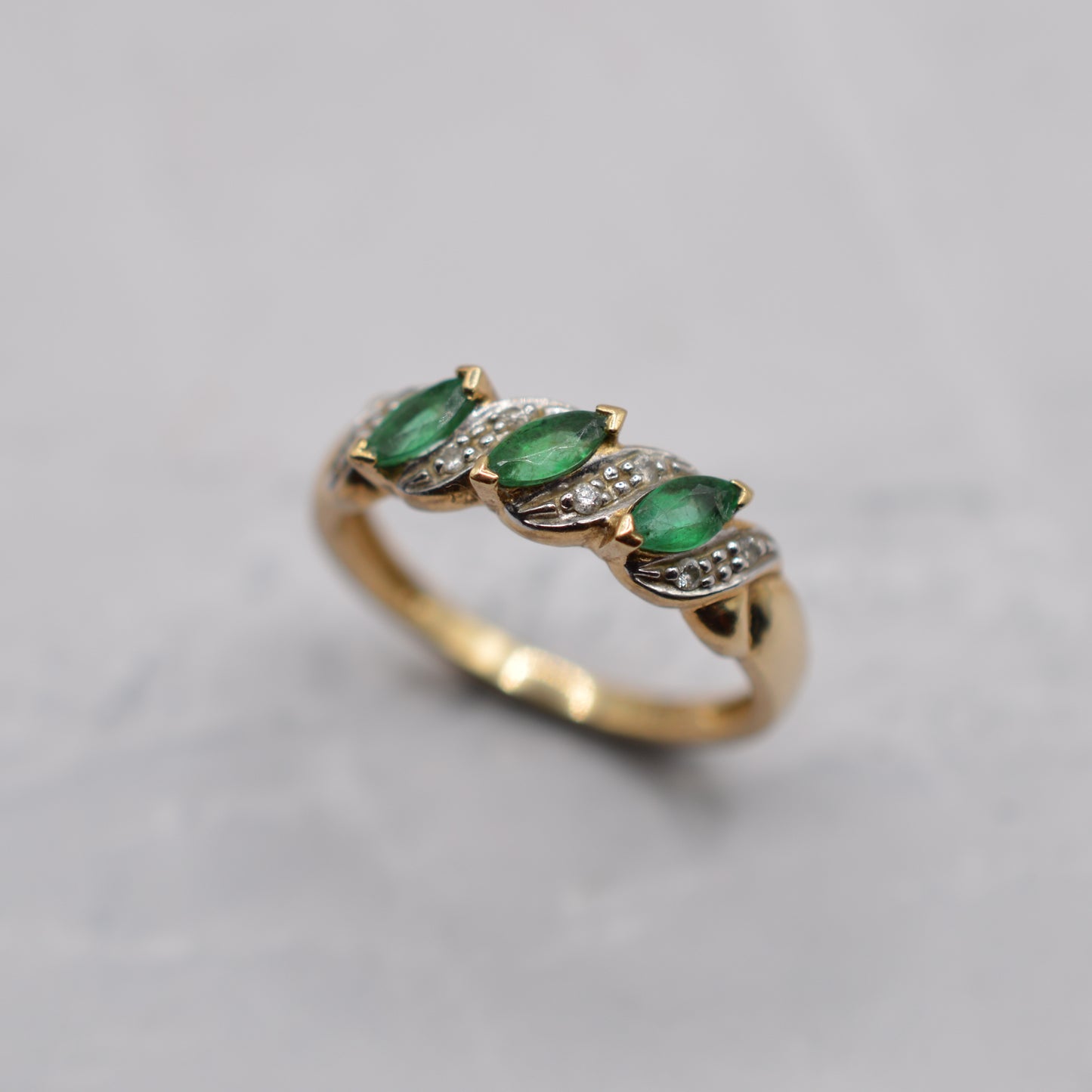 9ct Gold Emerald & Diamond Half-Eternity Ring