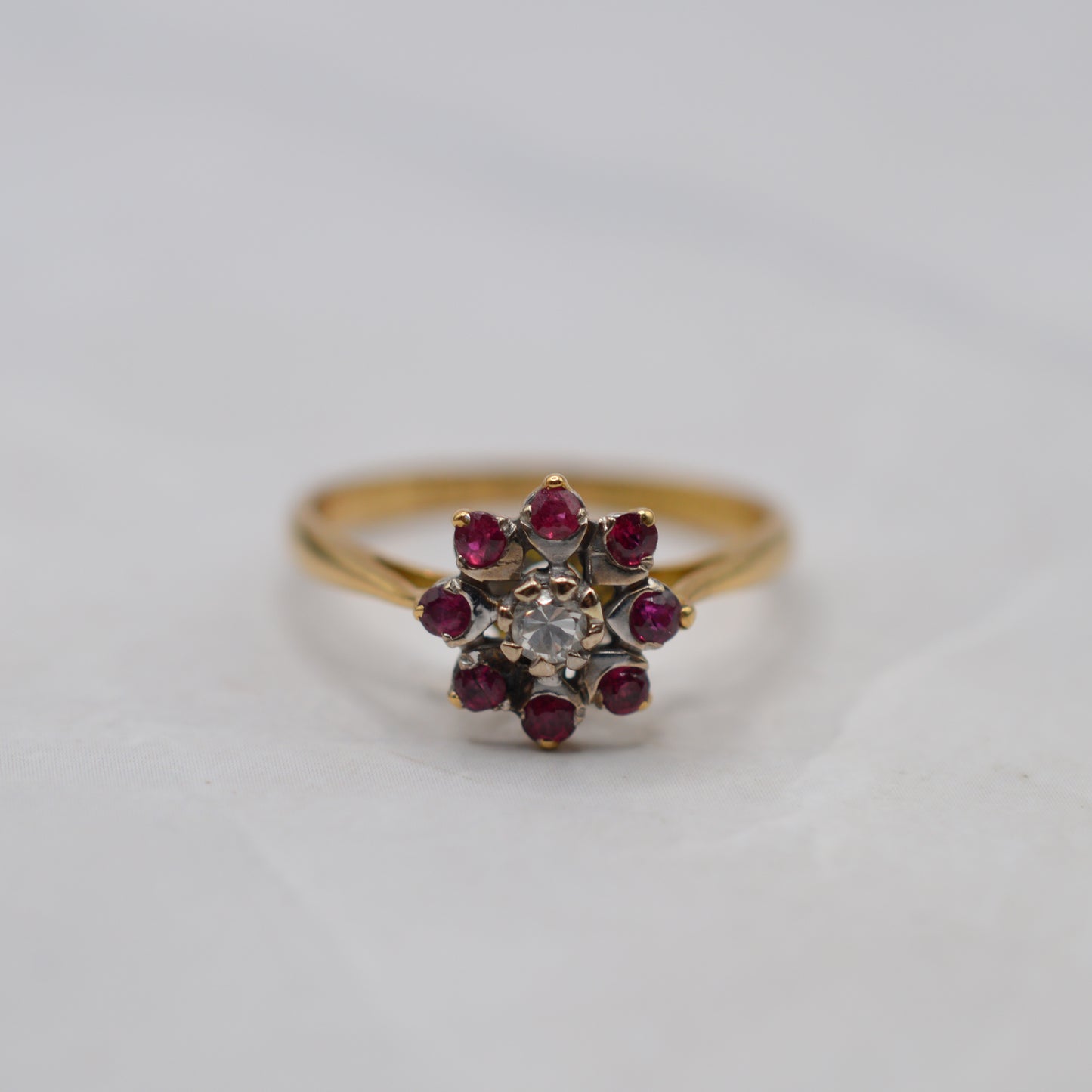 1960s Vintage 18ct Gold Ruby & Diamond Cluster Ring