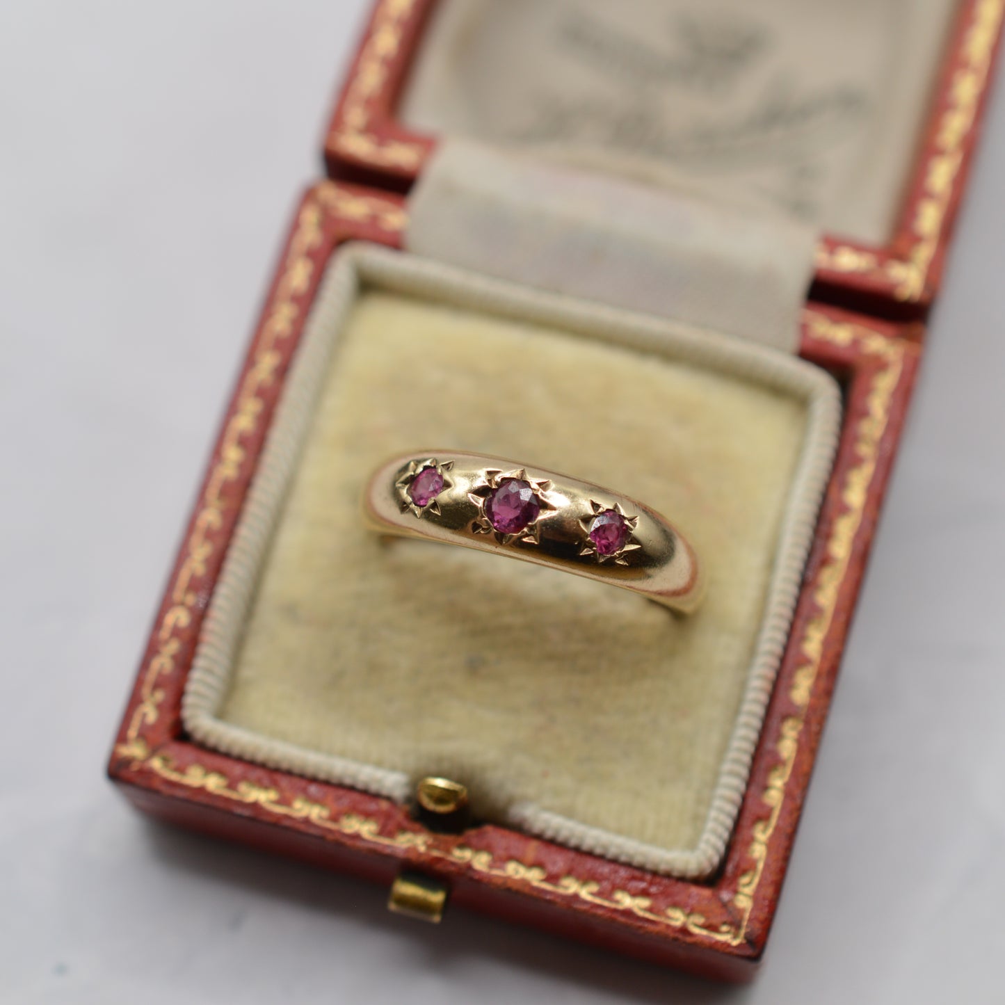 1970s Vintage 9ct Gold Ruby Trilogy Gypsy Ring