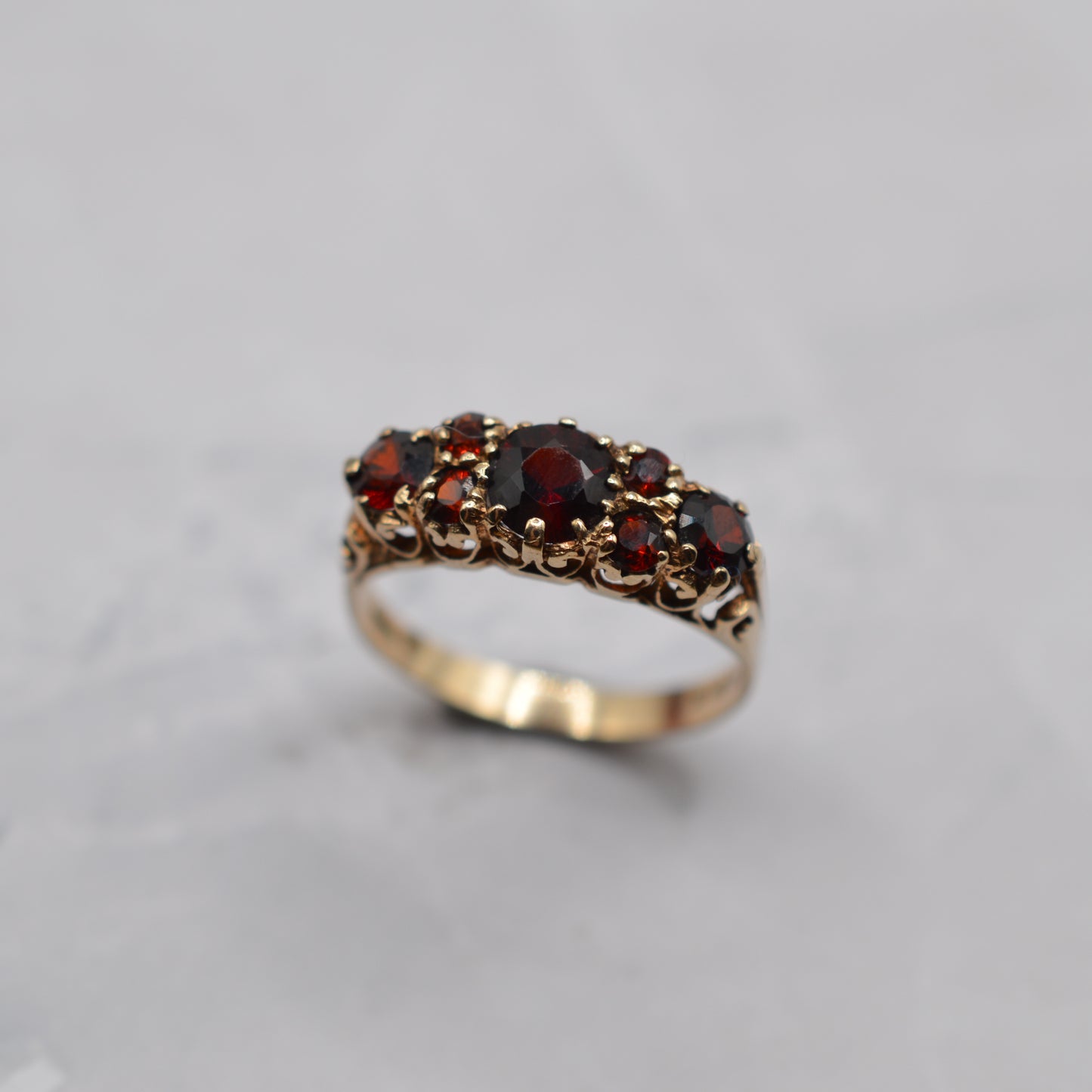 1970s Vintage 9ct Gold Garnet Seven-Stone Ring