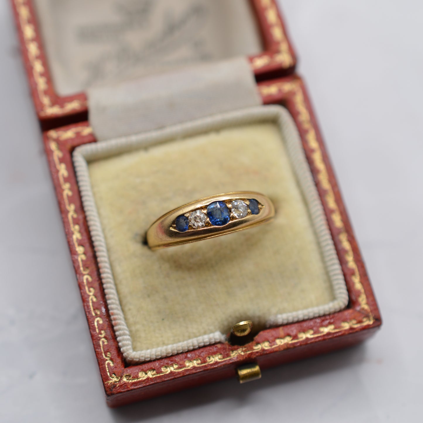 Victorian 22ct Gold 1879 Antique Sapphire & Diamond Five-Stone Ring