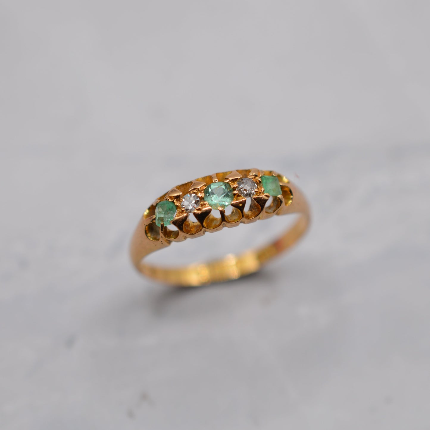 Antique 18ct Gold Emerald & Diamond Five-Stone Ring