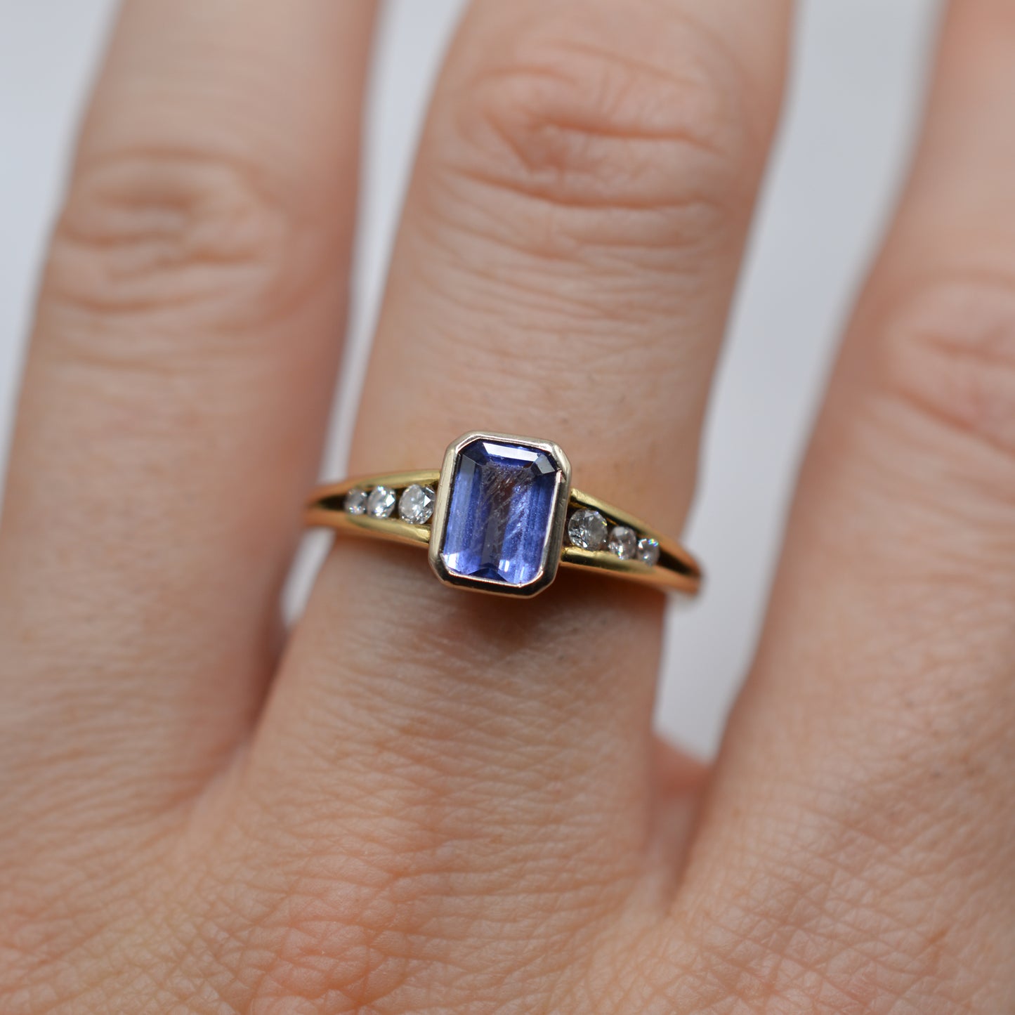 Y2K 18ct Gold Tanzanite & Diamond Ring, Bezel & Channel Set