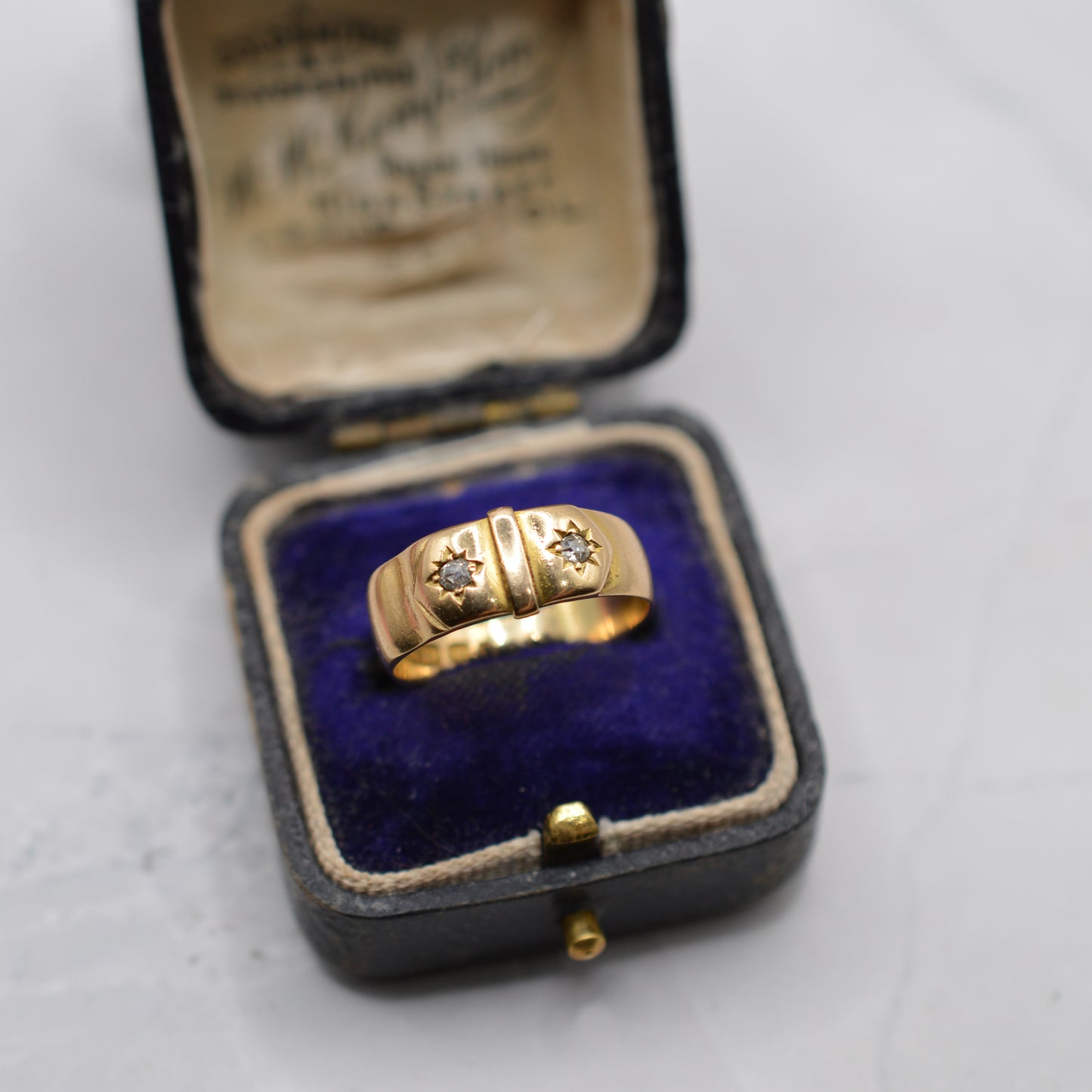 Chunky 1898 Victorian 18ct Gold Diamond Buckle Ring