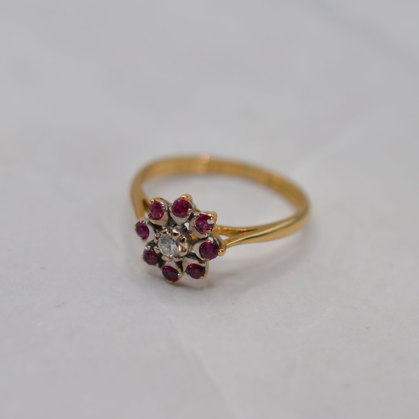 1960s Vintage 18ct Gold Ruby & Diamond Cluster Ring