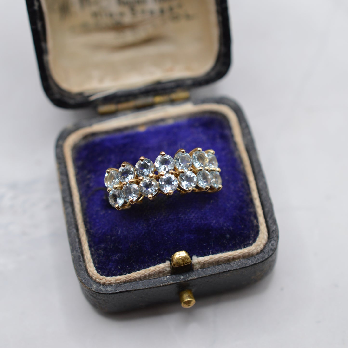 Y2K Chunky 9ct Gold Aquamarine Double Row Half-Eternity Ring