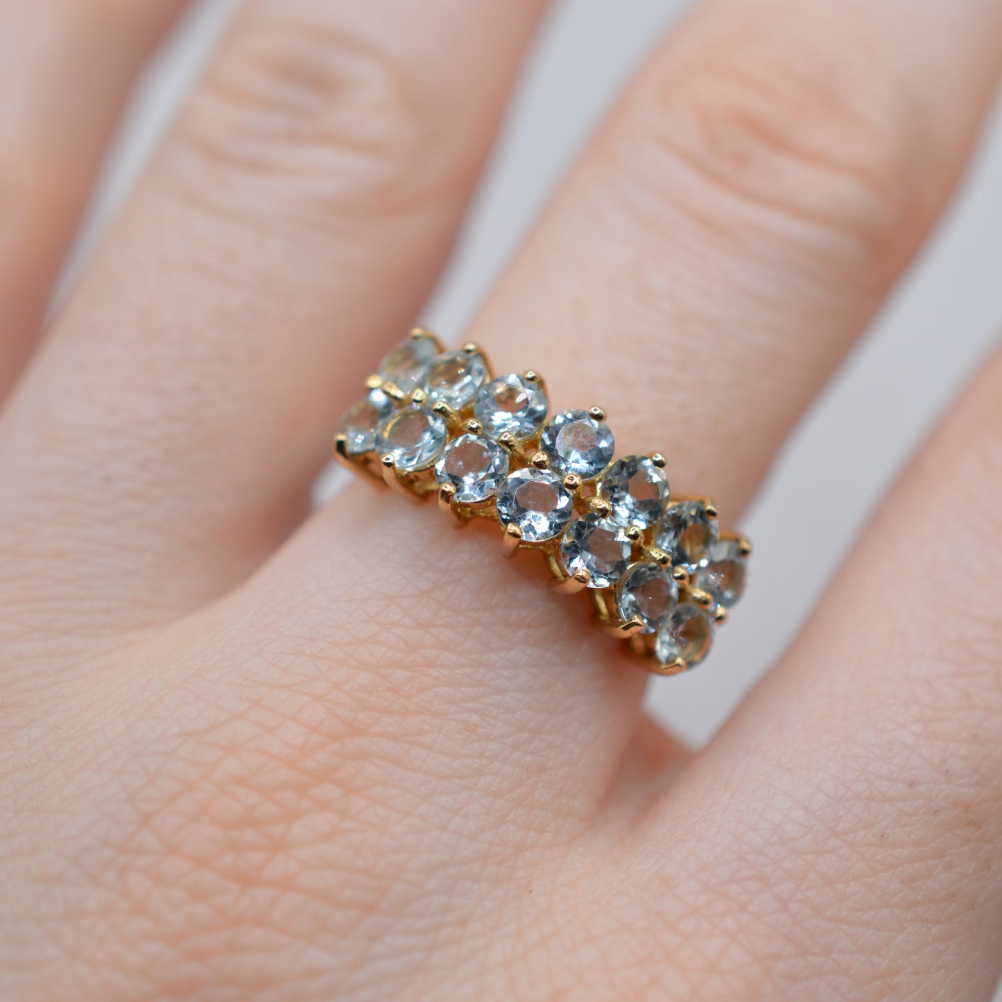 Y2K Chunky 9ct Gold Aquamarine Double Row Half-Eternity Ring