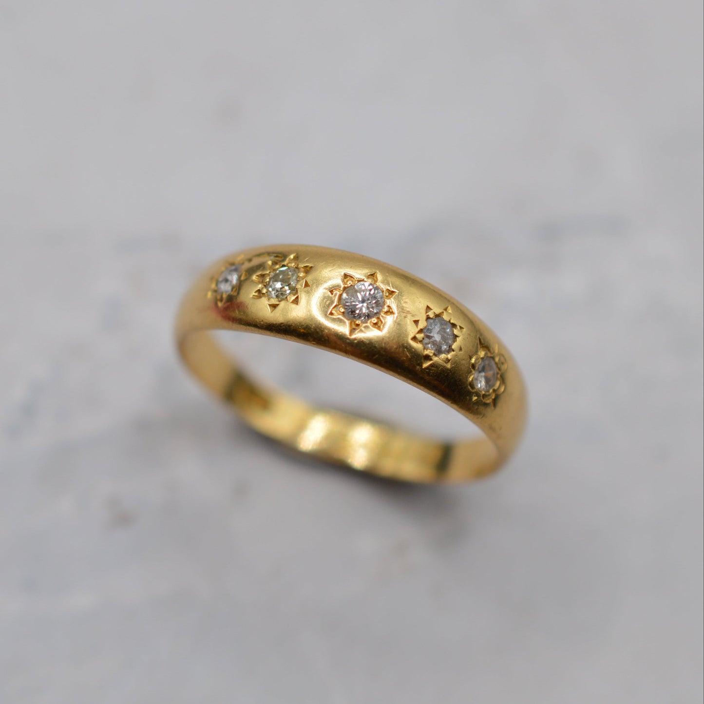 1876 Victorian 18ct Gold Diamond Five-Stone Antique Gypsy Ring