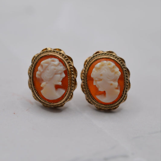 1980s Vintage 9ct Gold Cameo Stud Earrings