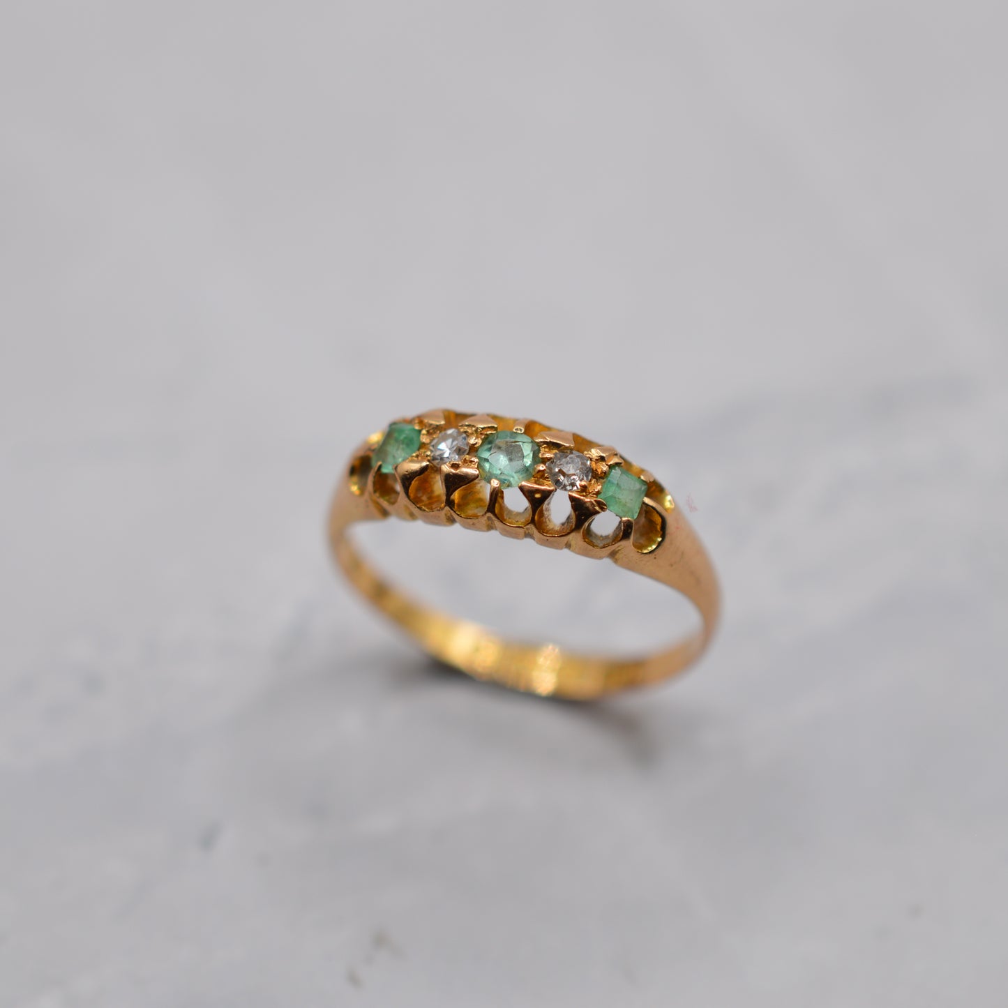 Antique 18ct Gold Emerald & Diamond Five-Stone Ring