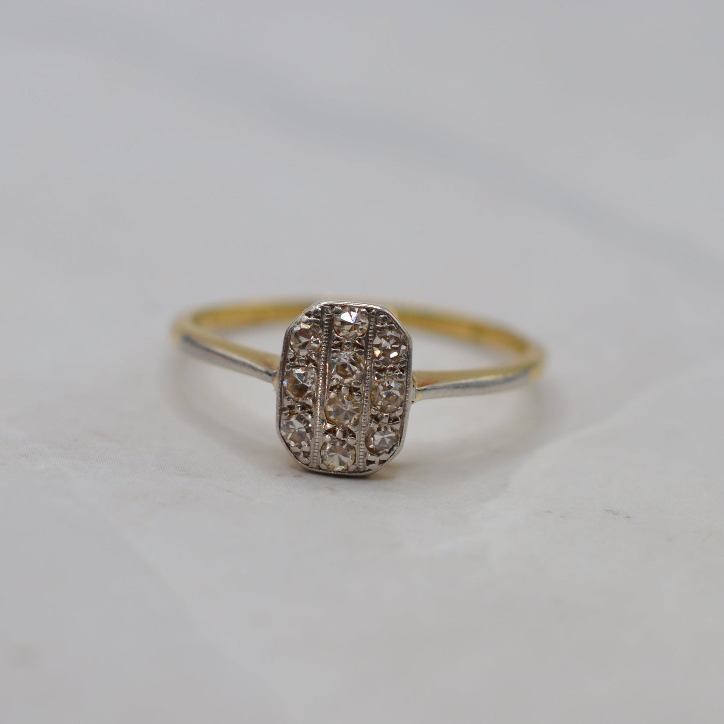 Antique 18ct Gold & Platinum Art Deco Diamond Panel Ring
