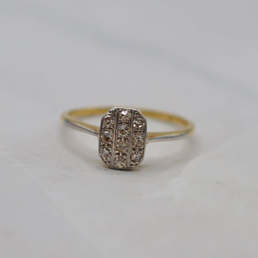 Antique 18ct Gold & Platinum Art Deco Diamond Panel Ring