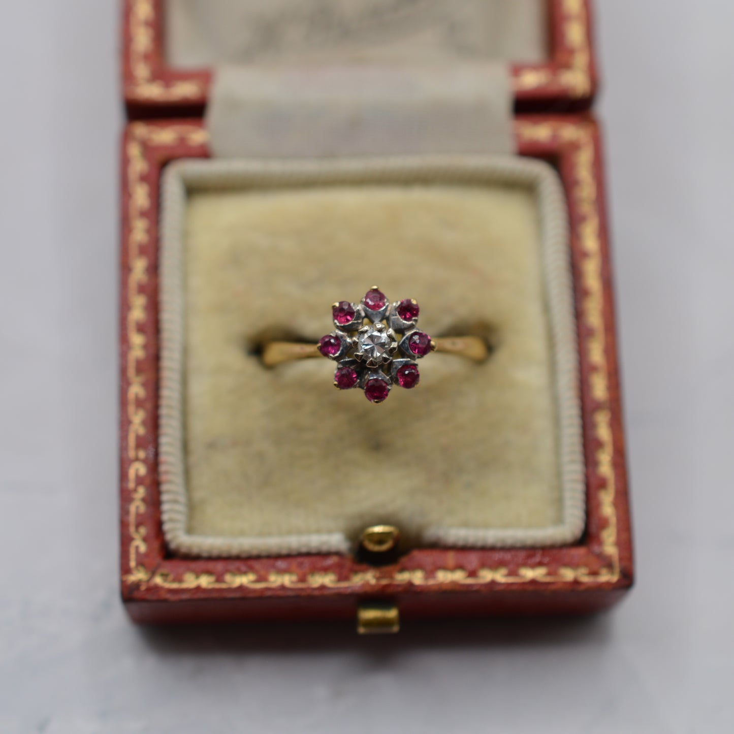 1960s Vintage 18ct Gold Ruby & Diamond Cluster Ring