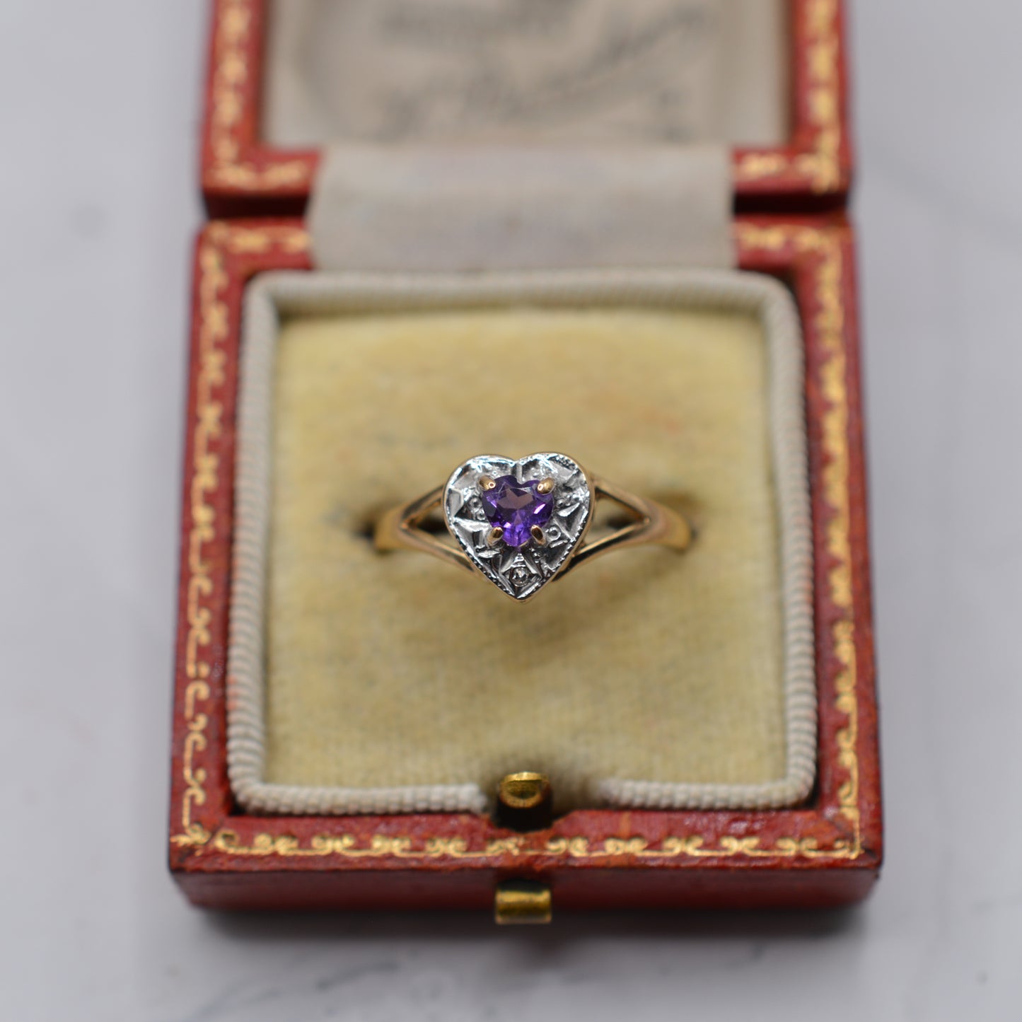 9ct Gold Amethyst & Diamond Heart Ring