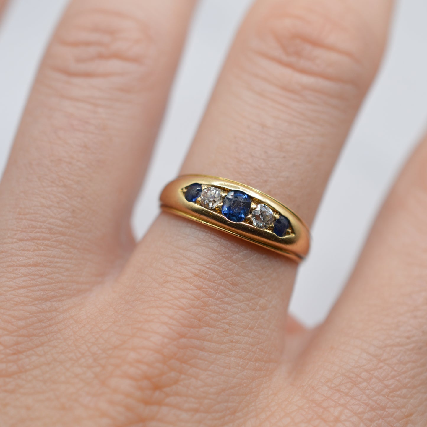 Victorian 22ct Gold 1879 Antique Sapphire & Diamond Five-Stone Ring