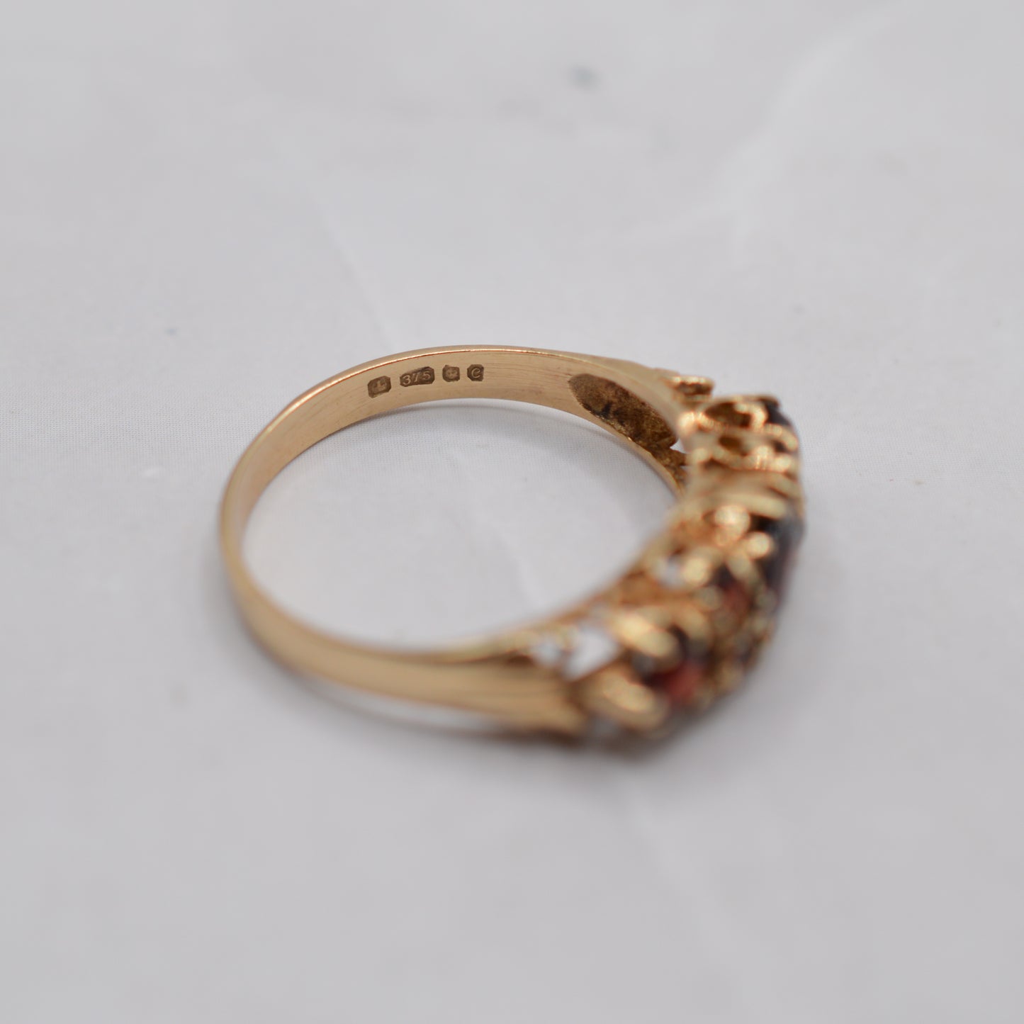 1970s Vintage 9ct Gold Garnet Seven-Stone Ring