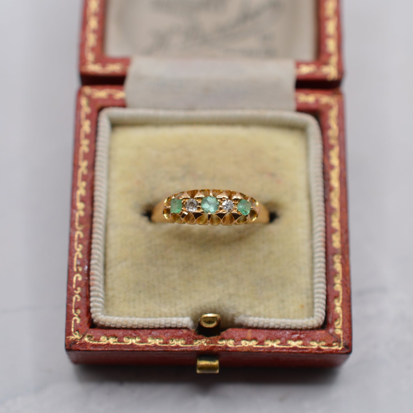 Antique 18ct Gold Emerald & Diamond Five-Stone Ring