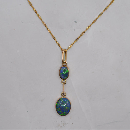 1980s 9ct Gold Opal Triplet Drop Necklace (18”)