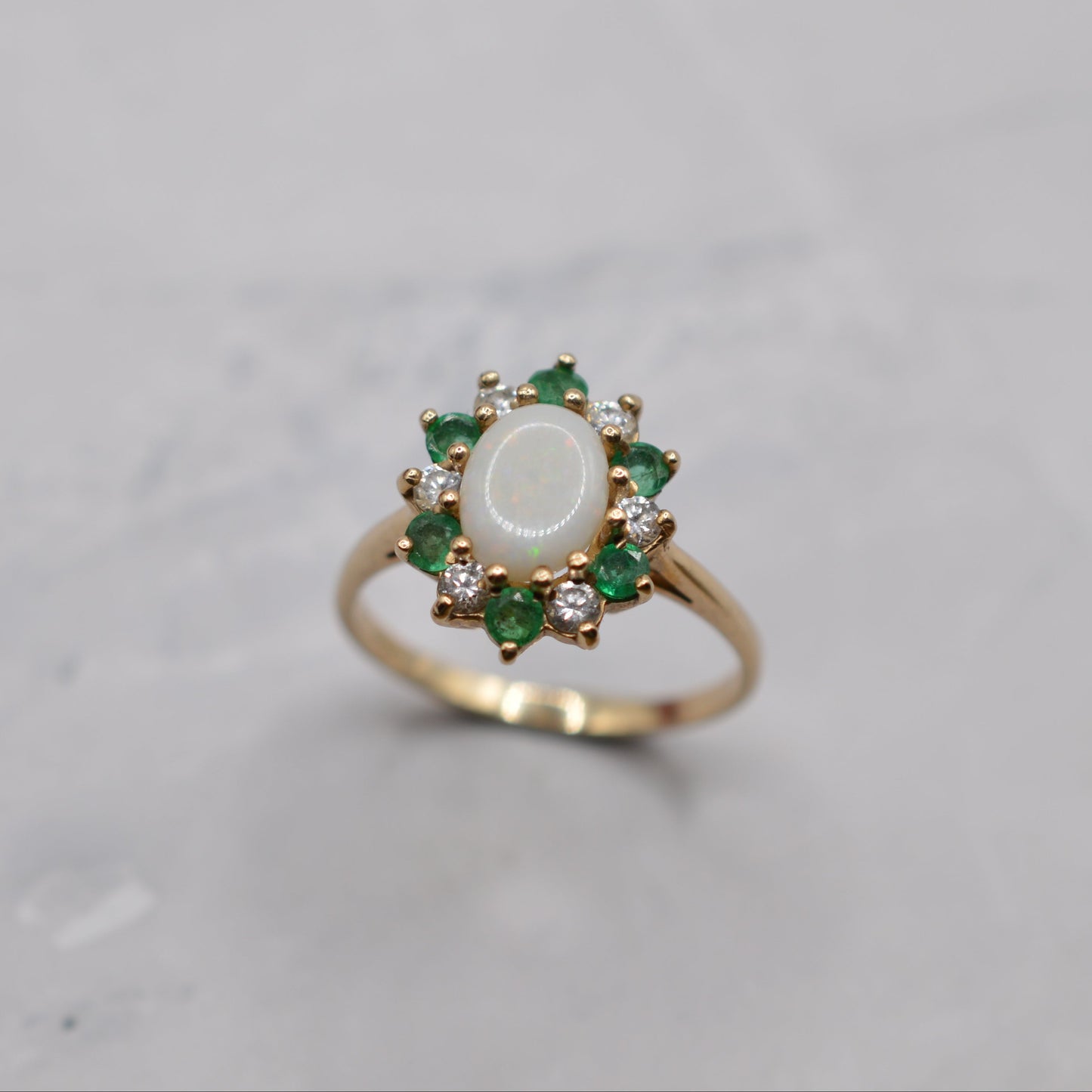 9ct Gold Opal, Emerald & CZ Cluster Ring