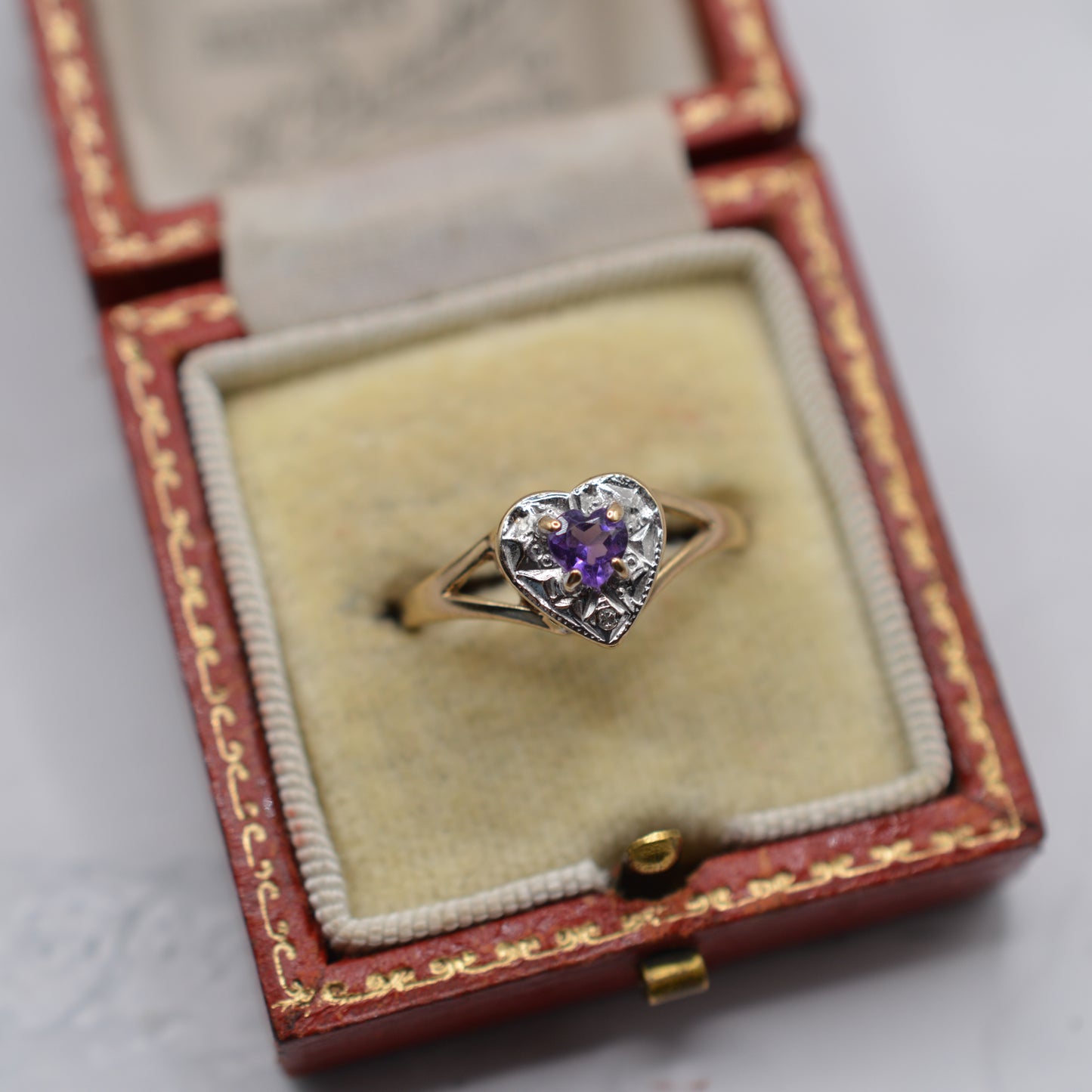 9ct Gold Amethyst & Diamond Heart Ring