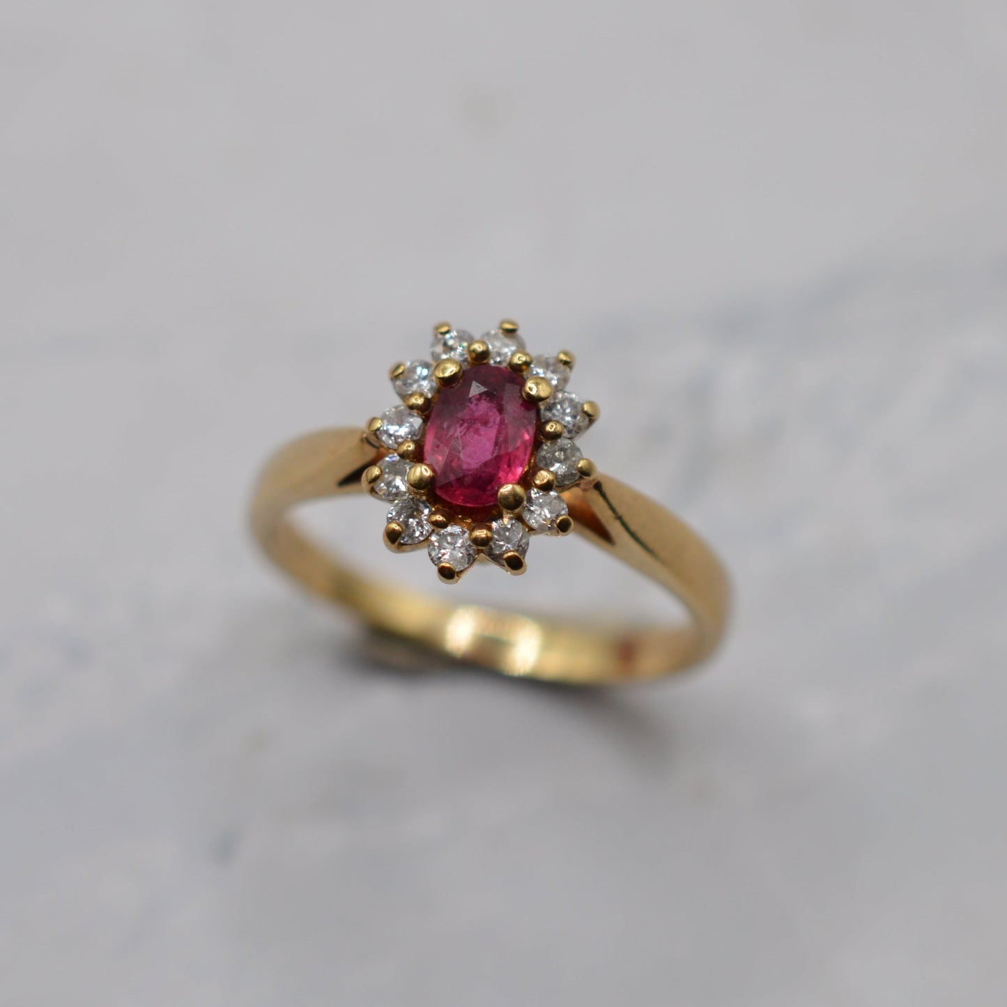 1980s 9ct Gold Ruby & Diamond Cluster Ring