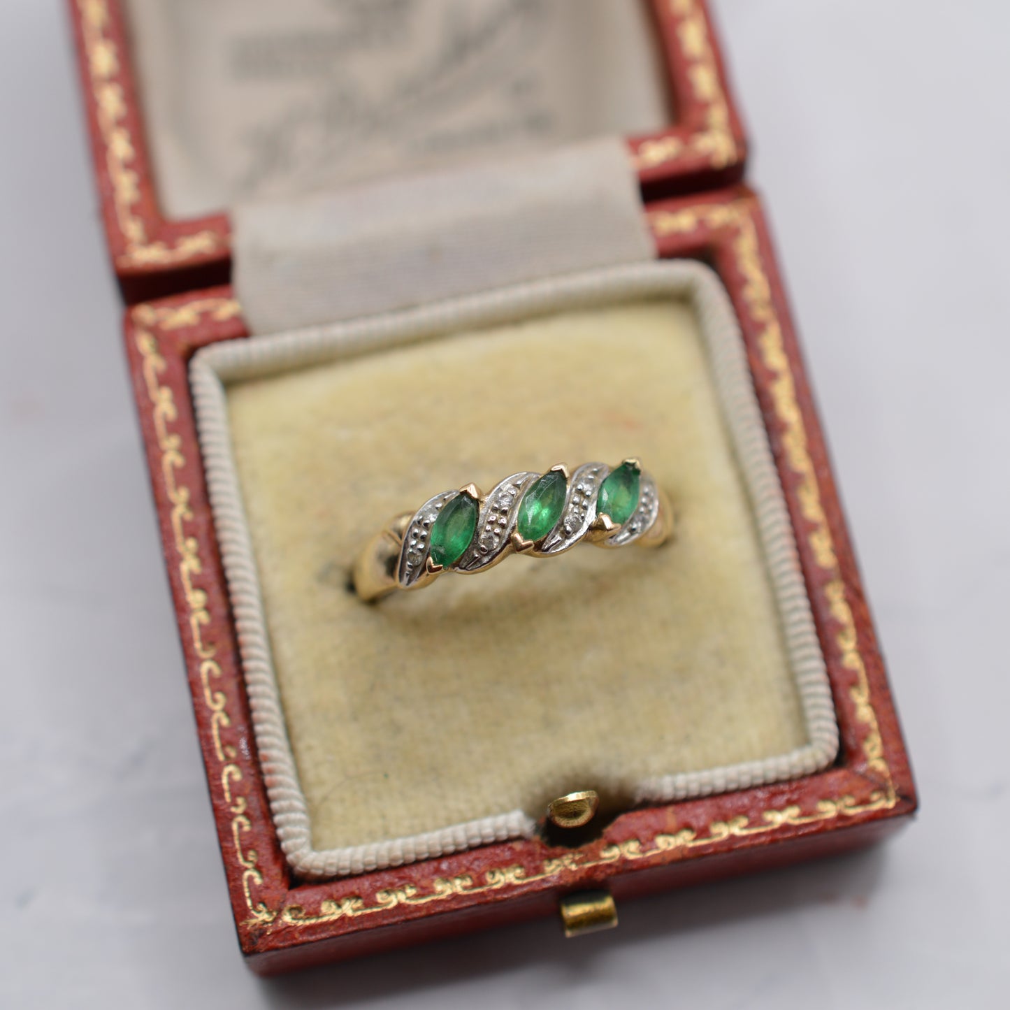 9ct Gold Emerald & Diamond Half-Eternity Ring