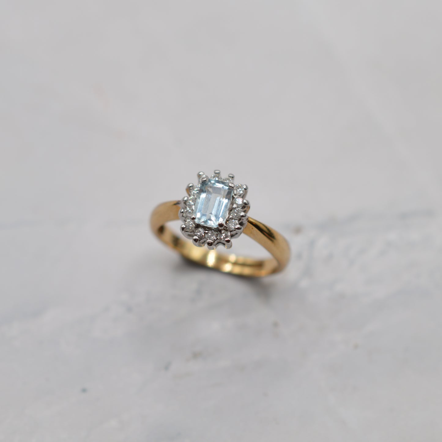 1990s 9ct Gold Aquamarine & Diamond Cluster Ring