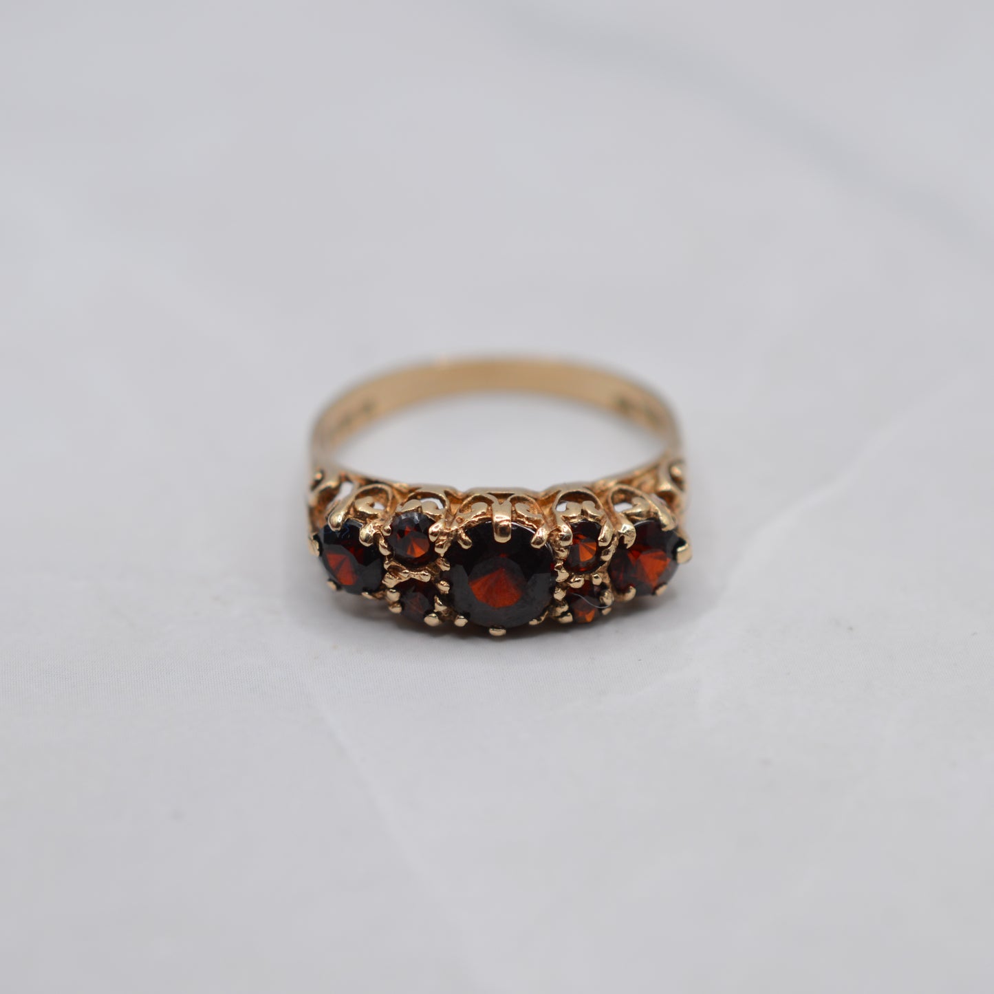 1970s Vintage 9ct Gold Garnet Seven-Stone Ring