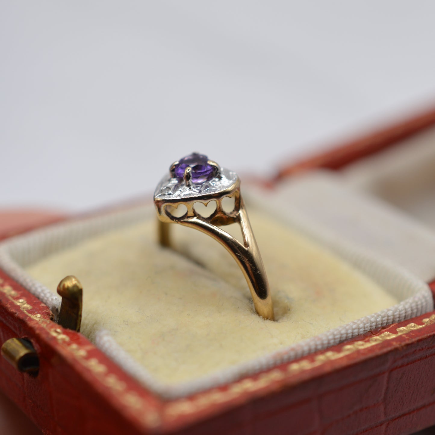 9ct Gold Amethyst & Diamond Heart Ring