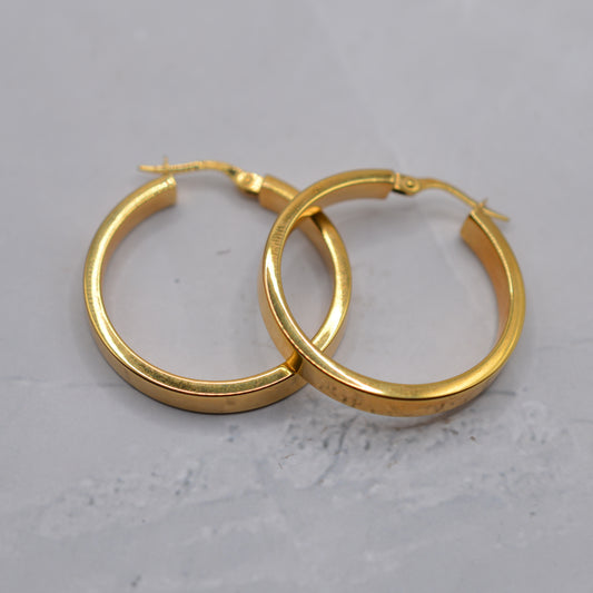 9ct Yellow Gold Italian Hoop Earrings (27mm Diameter)