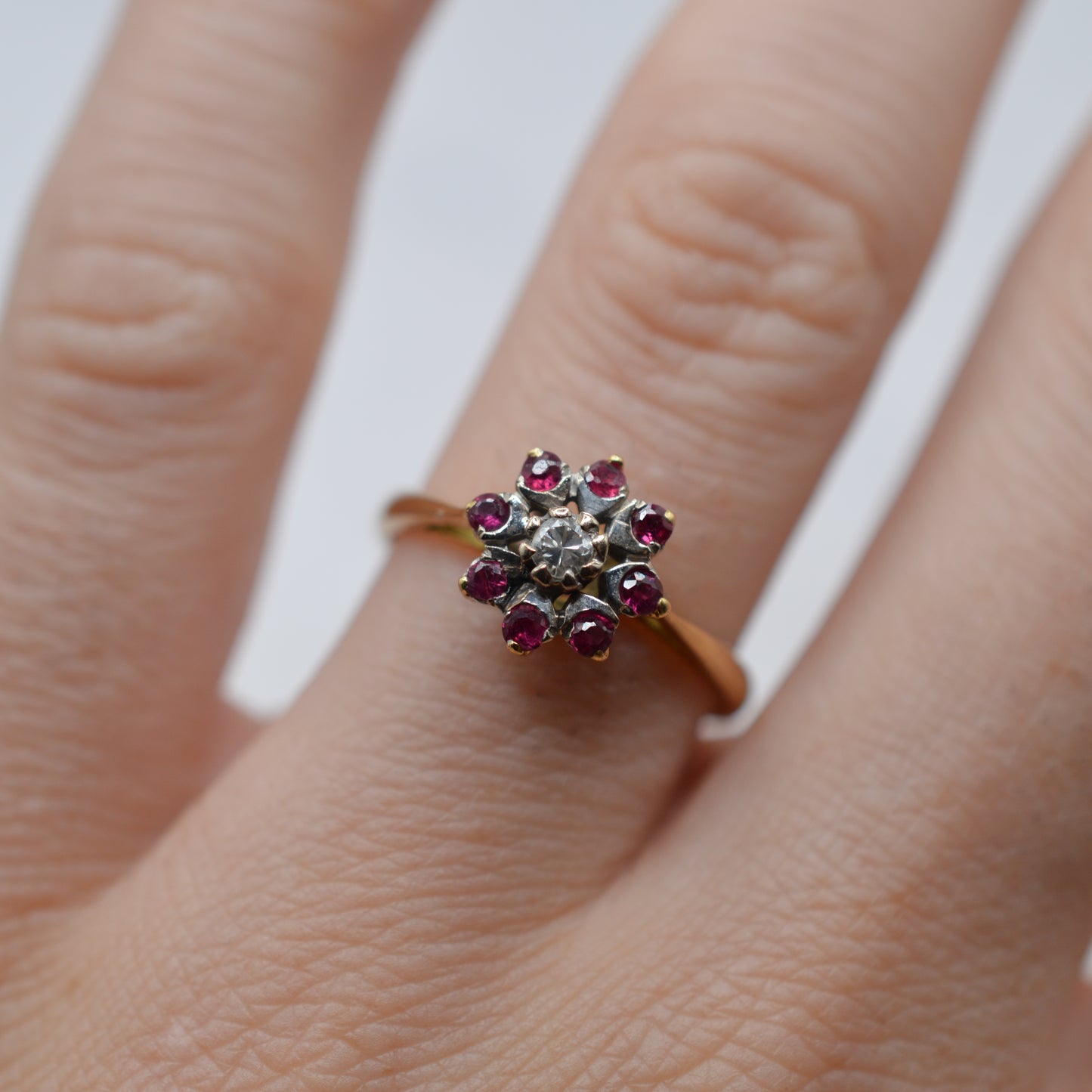 1960s Vintage 18ct Gold Ruby & Diamond Cluster Ring