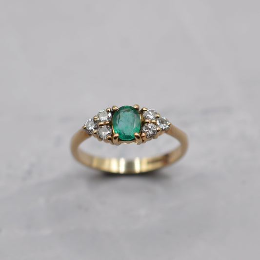 1990s 9ct Gold Emerald & Diamond Ring