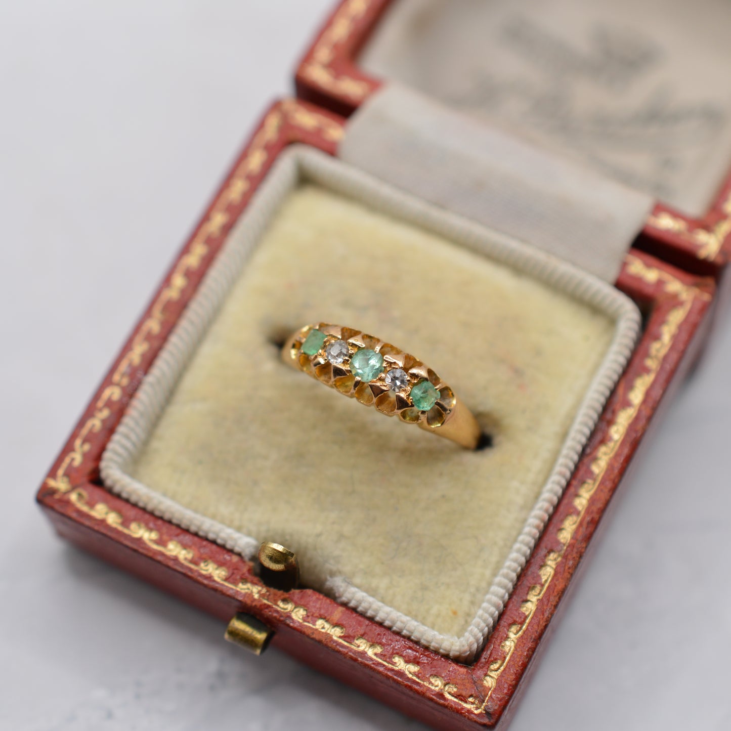 Antique 18ct Gold Emerald & Diamond Five-Stone Ring