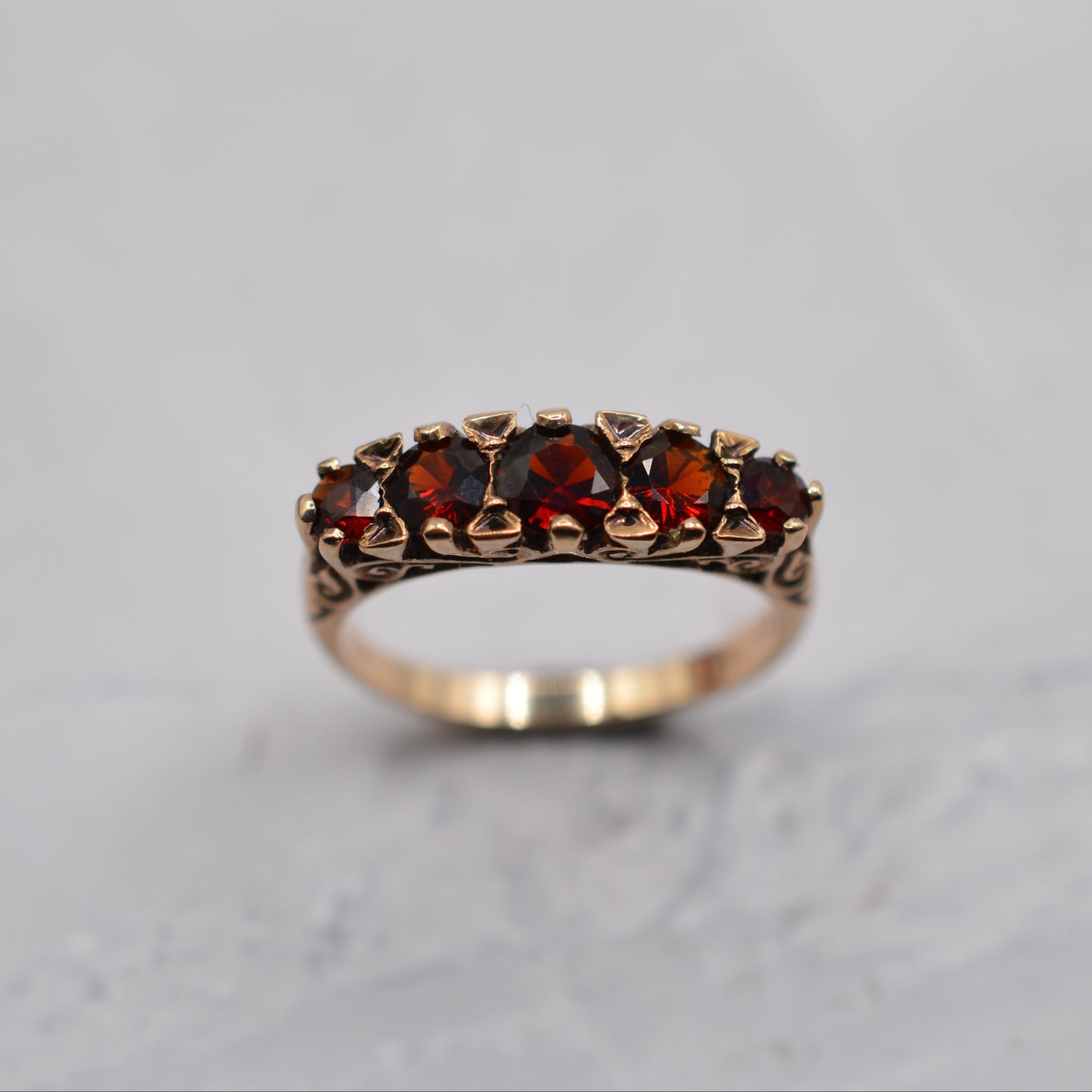 1960s Vintage 9ct Gold Garnet Five-Stone Ring