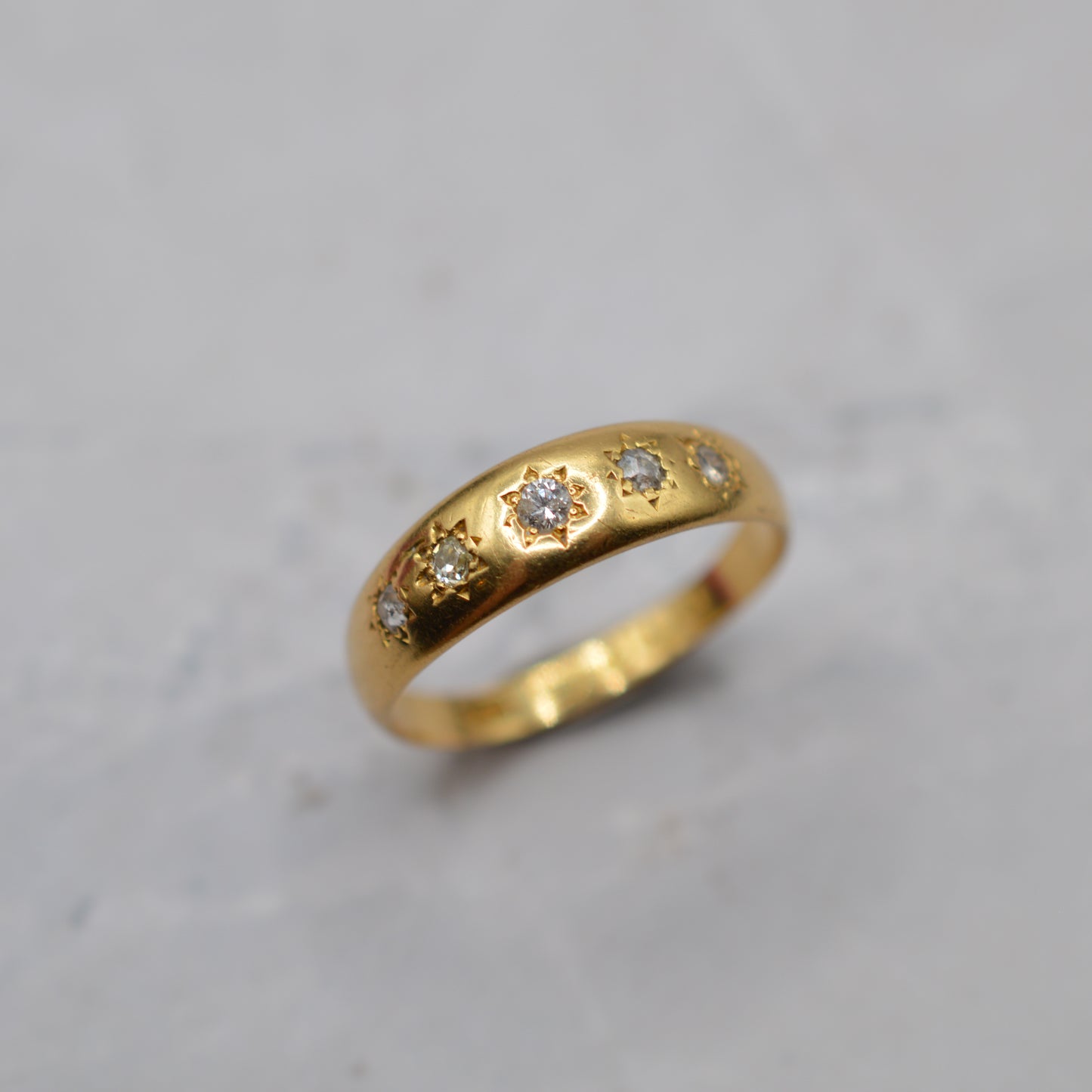 1876 Victorian 18ct Gold Diamond Five-Stone Antique Gypsy Ring