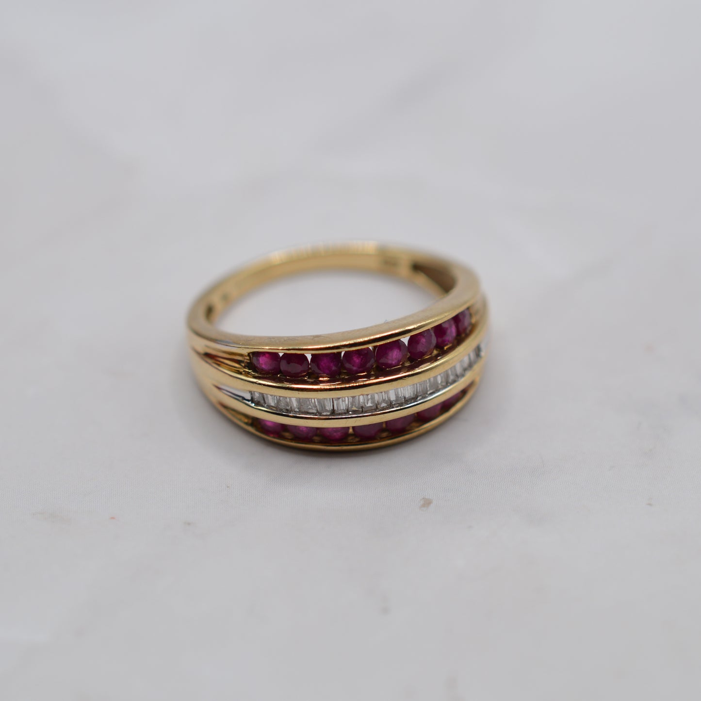 Chunky Y2K Vintage 9ct Gold Ruby & Diamond Triple-Row Ring