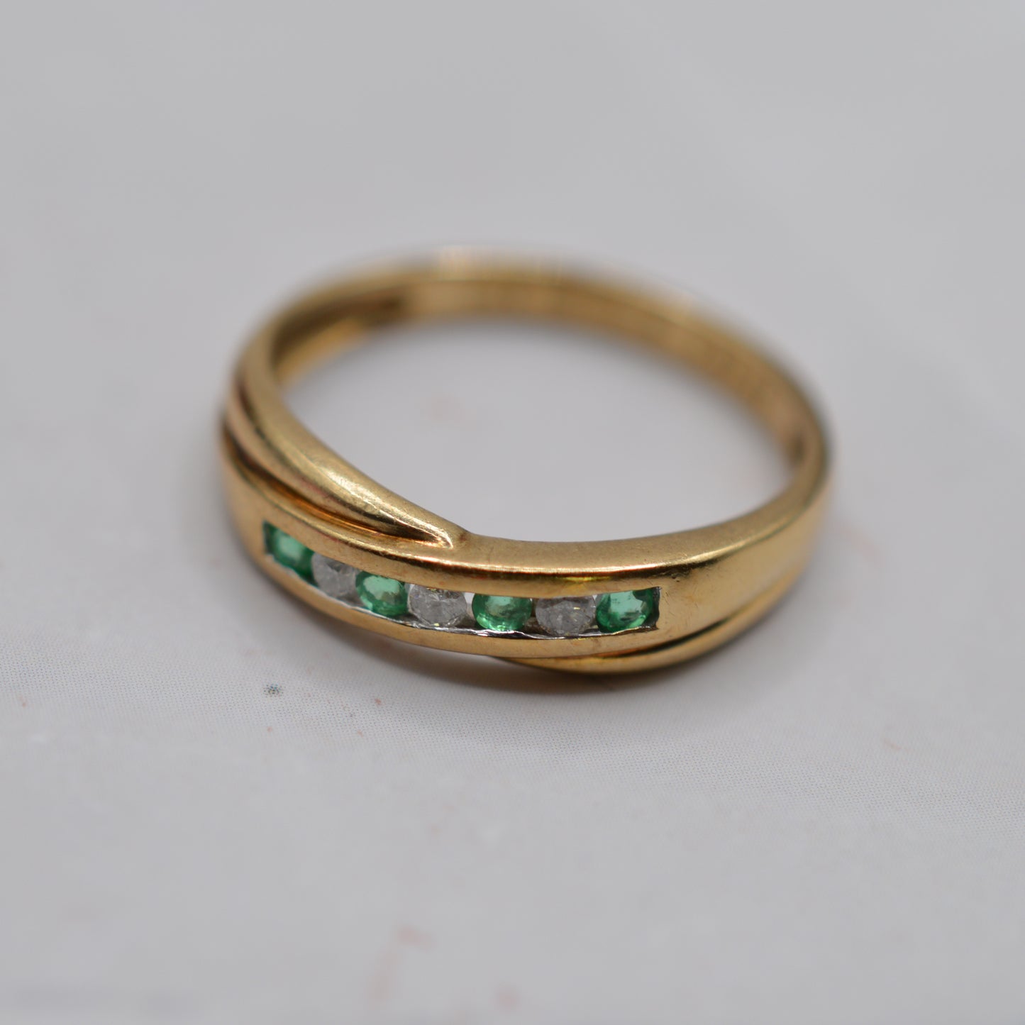 9ct Gold Emerald & Diamond Crossover Half-Eternity Ring