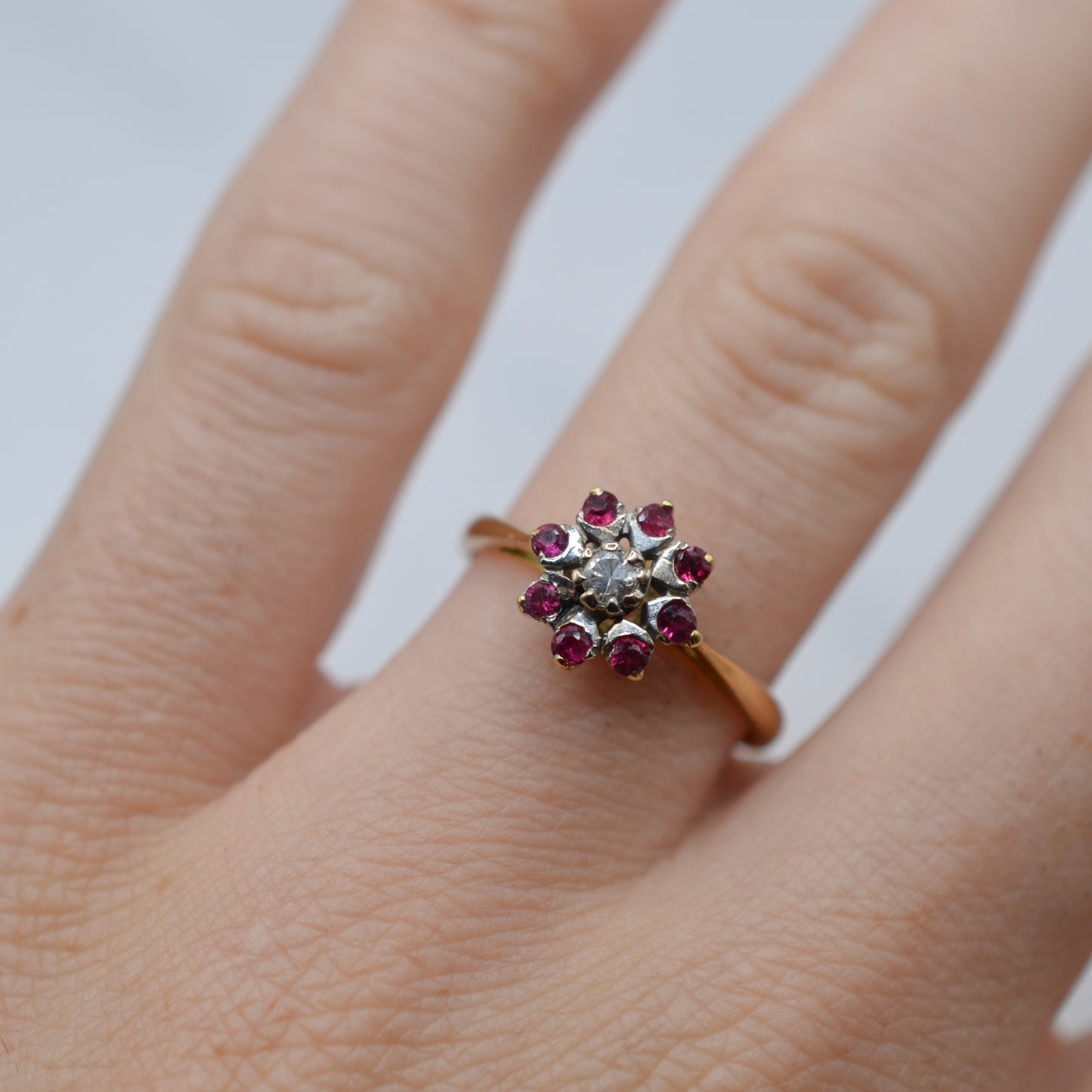 1960s Vintage 18ct Gold Ruby & Diamond Cluster Ring