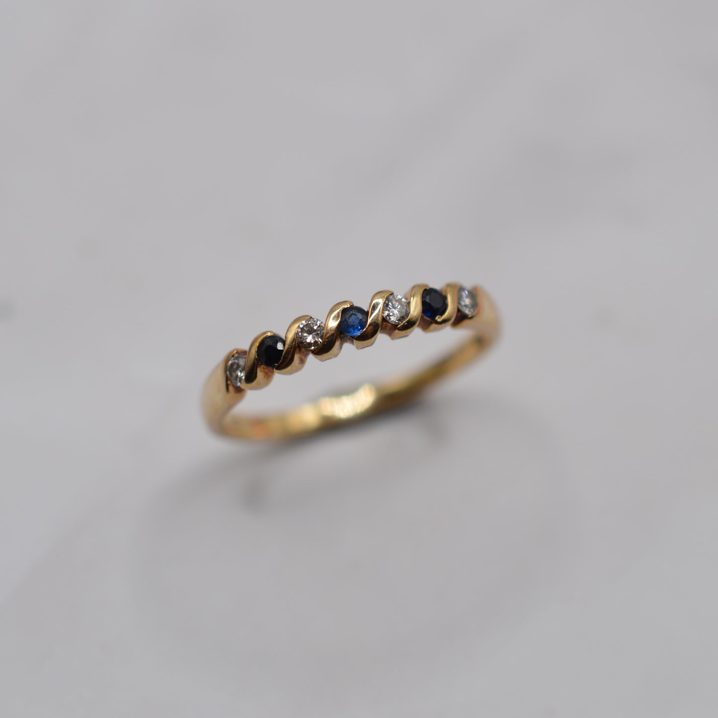 1990s Vintage 9ct Gold Sapphire & Diamond Half-Eternity Ring