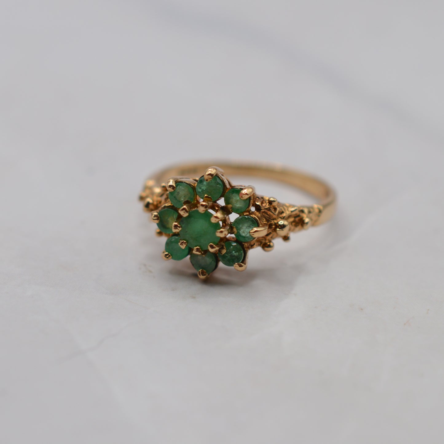 1970s Vintage 9ct Gold Emerald Cluster Ring