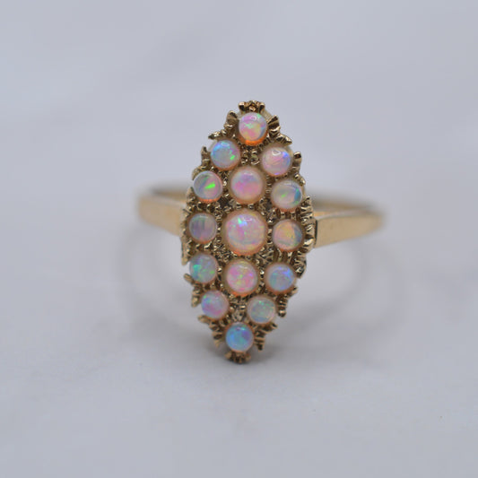 Vintage 9ct Gold Marquise Opal Cluster Ring
